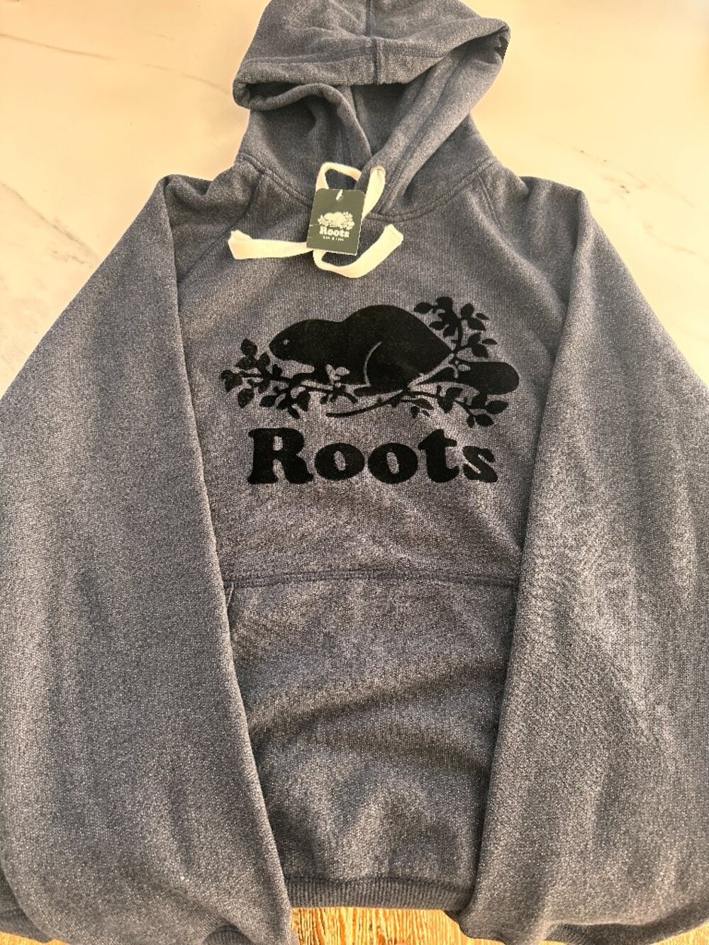 NWT Roots Canada Original Kanga Hoodie Blue Salt Pepper Flocked Beaver